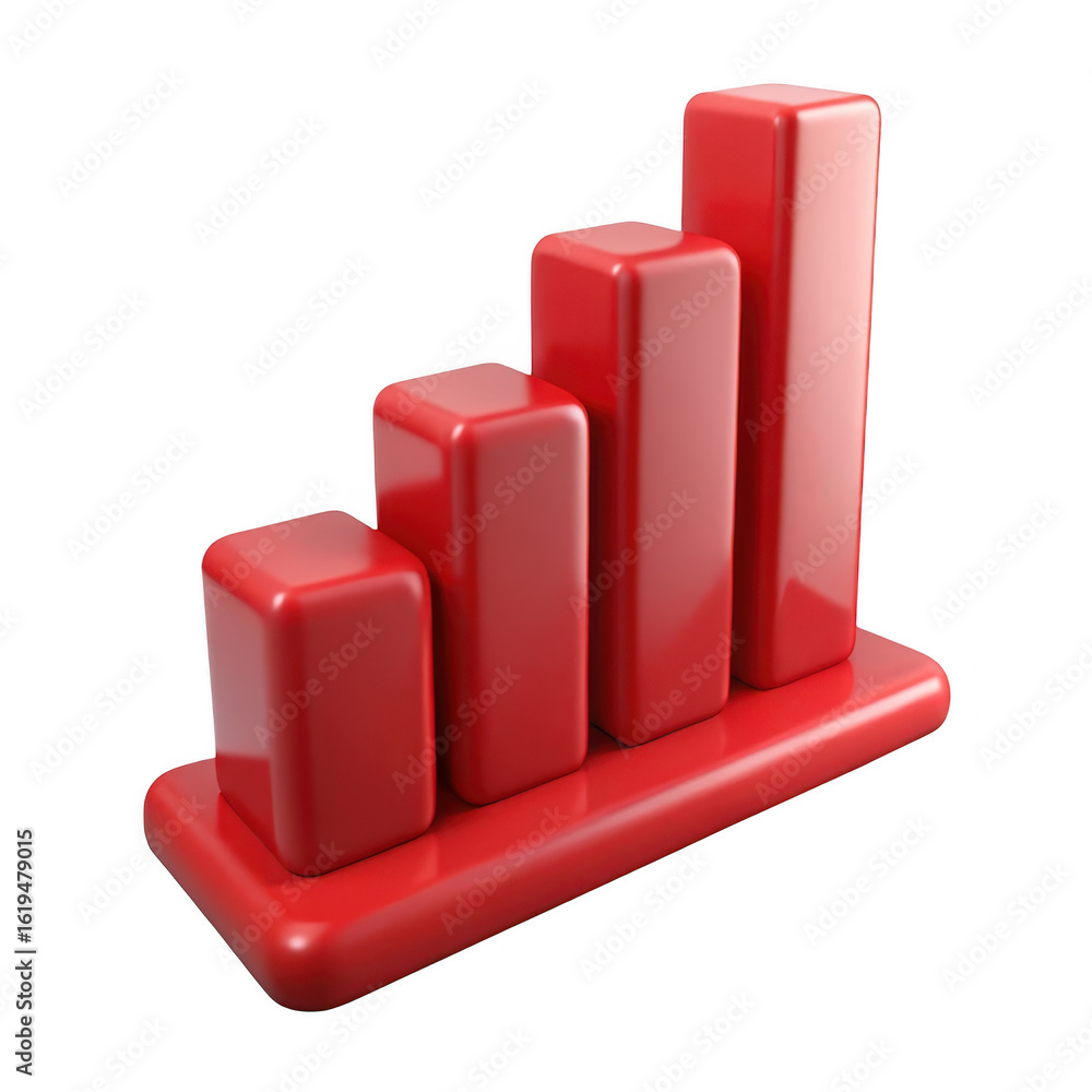 Poster red bar graph showing upward trend isolated on transparent background