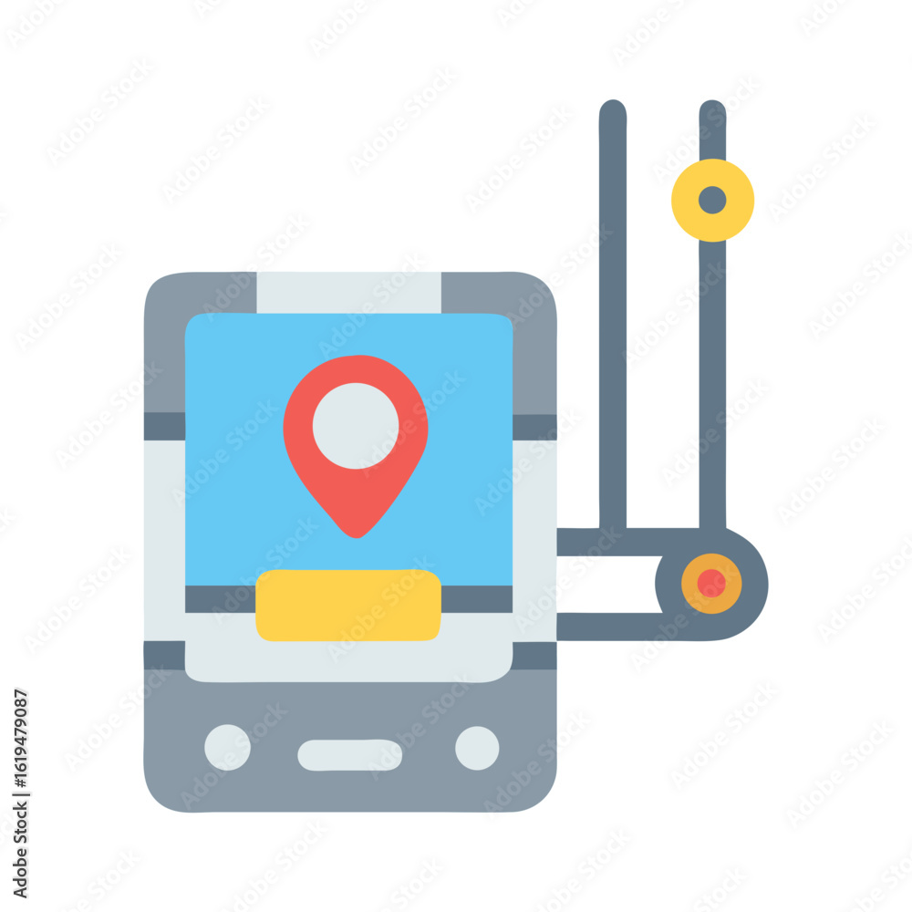Poster stylized gps navigator with geolocation pin and connection symbol