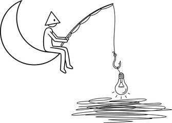 Fishing ideas moon lightbulb creative concept drawing illustration