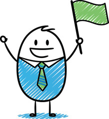 Cartoon character holding flag success achievement business concept