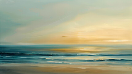 Serene abstract beach sunset with soft waves and golden sky, perfect for calming decor
