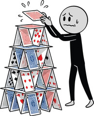 Card house building cards game fragile risk stick figure balance art