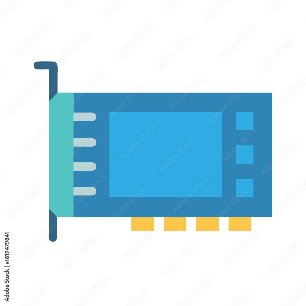Poster illustration of computer graphics card component against black background