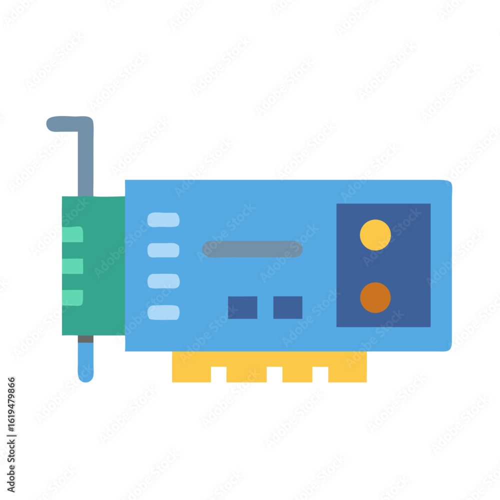 Poster stylized computer component graphic card isolated on black background