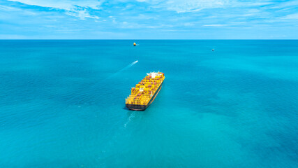 Aerial view of the freight shipping transport system cargo ship container. international...