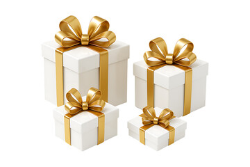 3D Gift Boxes with Gold Bows Isolated on a Transparent Background
