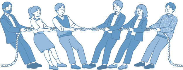 Teamwork struggle rope pull competition business team collaboration