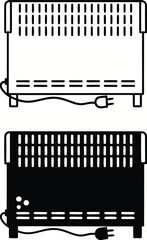 Heater Icons. Black and White Vector Illustration. Electric Room Heating Device. Battery, Convector. Home Appliances Concept
