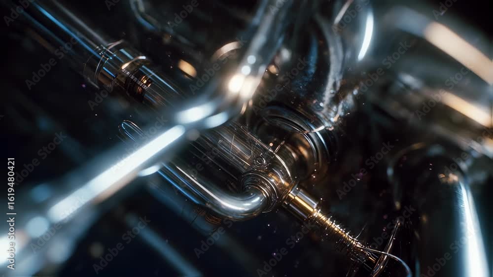 Poster complex metallic gears and pipes are rotating smoothly, showcasing advanced engineering and futurist