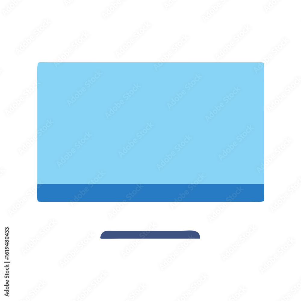 Poster minimalist computer monitor icon with light blue screen display