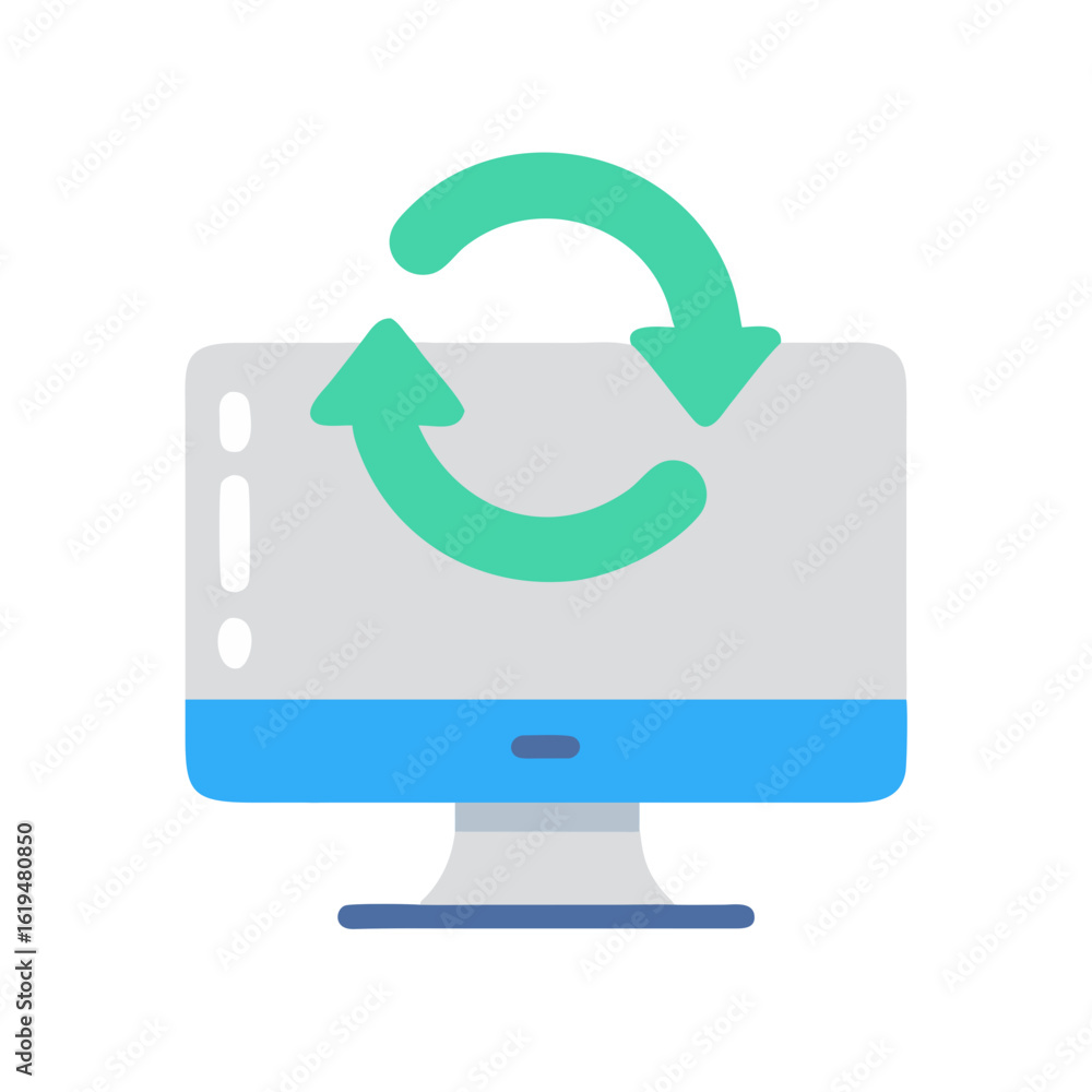 Poster flat design computer icon with turquoise arrow refresh symbol