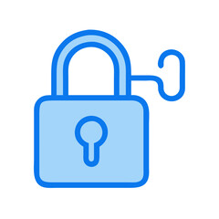 Stylized blue lock and key on a black background