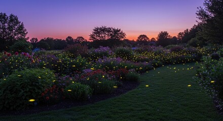 Firefly garden at dusk.