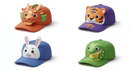 Obraz premium Animal themed baseball caps