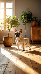 French Bulldog in sunlit room