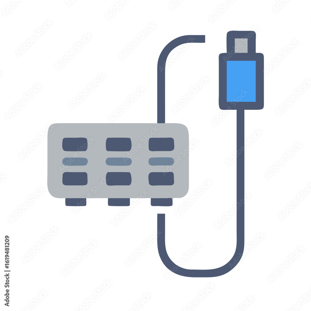 Poster flat design image of network hub with connecting cable