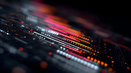 Abstract data transmission visualization with high tech circuit board background