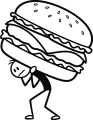 Stick figure carrying burger big burger food illustration drawing