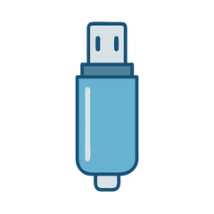 Blue USB flash drive in flat vector style illustration