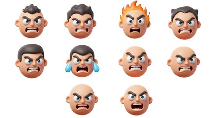 Naklejka premium Cartoon human heads displaying various emotions