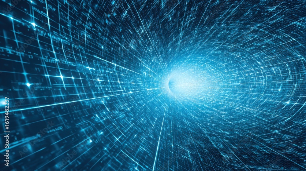 Poster blue and white abstract background representing quantum trading tunnel concept as a metaphorical spa