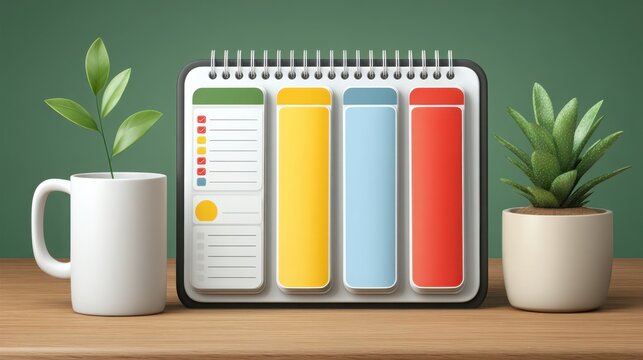 Cozy workspace featuring calendar and coffee cup for effective quarterly goal planning and seasonal layouts