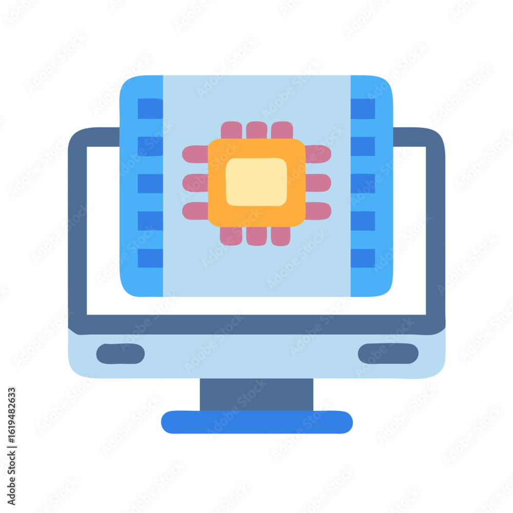Aufkleber computer monitor displaying a circuit board, flat design illustration