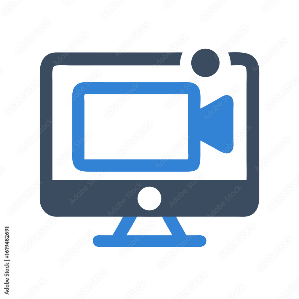 Poster computer with video camera symbol for online communication or stream