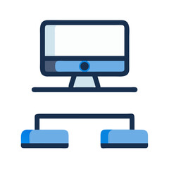 Flat design network system with a monitor and servers
