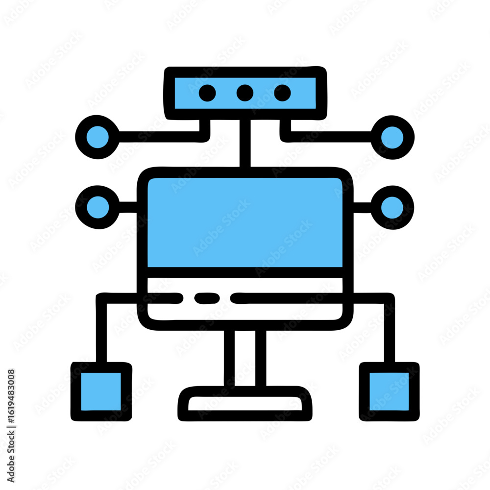 Poster abstract blocky robot icon on black background, simple design