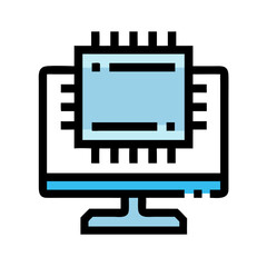 Pixelated light blue computer monitor on dark background icon