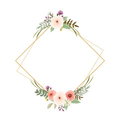 Elegant Gold Frame with Watercolor Rose Flowers &ndash; Luxury Floral Border Design