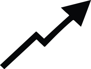 Black upward trending jagged line arrow icon on white, symbolizing growth on a graph chart