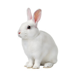 Obraz premium White rabbit sitting peacefully isolated on transparent background