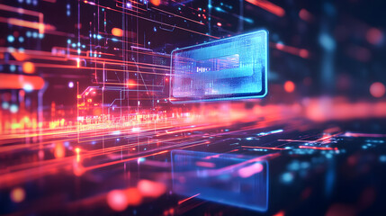 Obraz premium Abstract futuristic technology background with glowing circuit lines and data