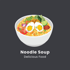 Delicious Noodle Soup Bowl with Boiled Eggs