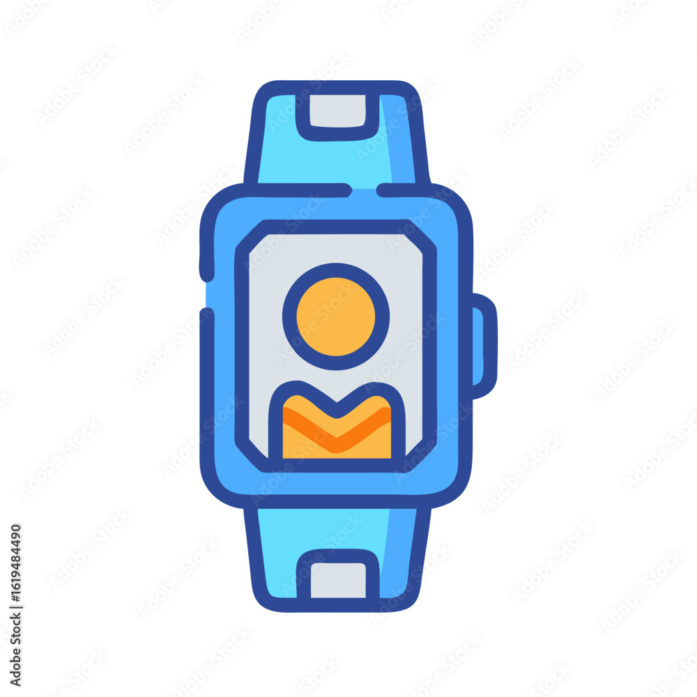Poster smartwatch displaying user profile icon on black background