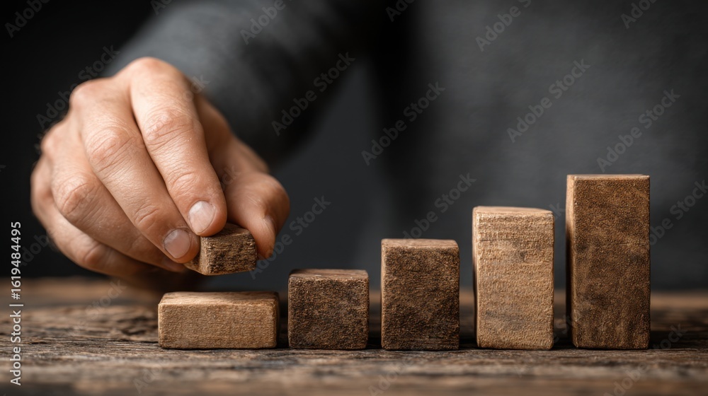 Poster individual placing a block of wood into a structure representing active participation in building re