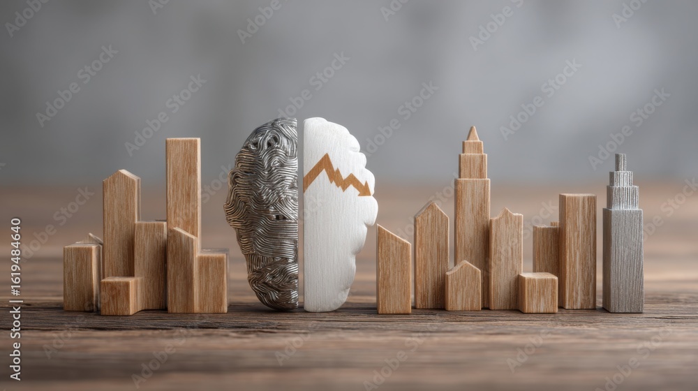 Poster conceptual image of a tooth surrounded by a cityscape representing the intersection of health and ur