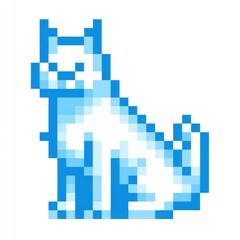 Obraz premium Pixel Art White Dog Light Blue Minimalist Digital Illustration