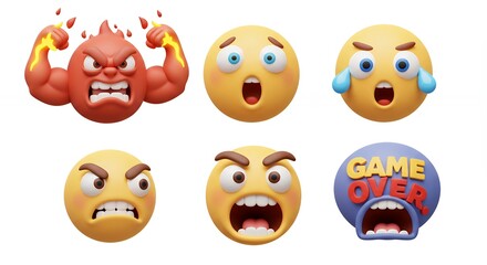 Fototapeta premium Emoji faces set in various expressions