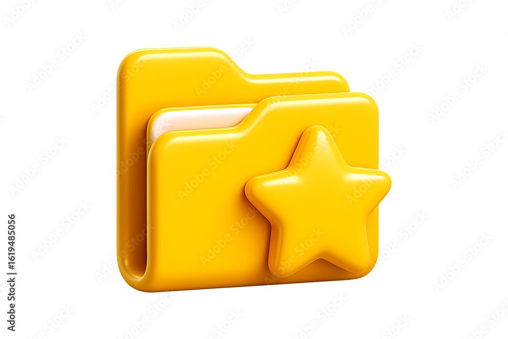 Poster 3d yellow file folder and star icon isolated on a transparent background