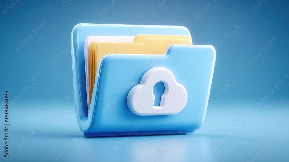 Poster secure folder with padlock representing structured file management for sensitive tax information in 