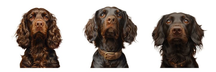 Field Spaniel Dog Set Isolated on Transparent Background. PNG.
