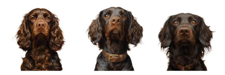 Field Spaniel Dog Set Isolated on Transparent Background. PNG.