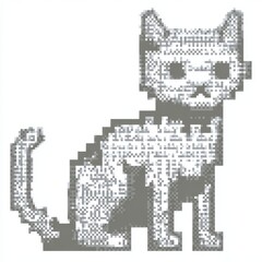 Pixelated Gray Cat Sitting Minimalist 8 Bit Digital Art