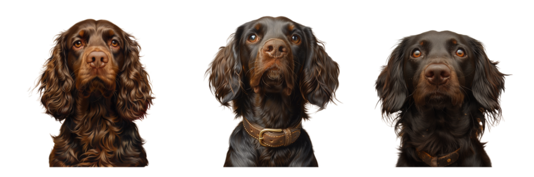 Field Spaniel Dog Set Isolated on Transparent Background. PNG.