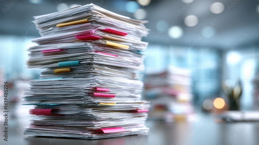 Poster a stack of papers representing organized documentation for tax and financial management in office se