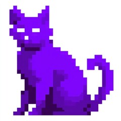 Pixelated Purple Cat on White Background