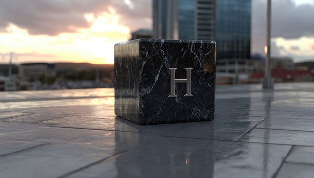 Dark marble cube with letter "H (1)